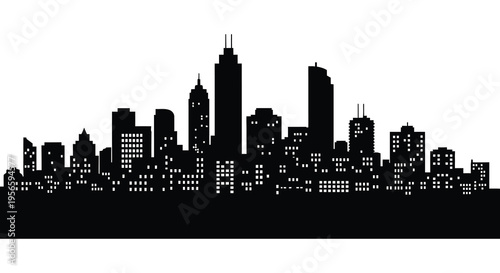 A stark black cityscape against a white background presents a dramatic outline of urban structures a striking silhouette high quality professional