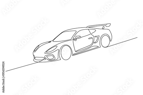 Single line of a black and white sports car on an incline