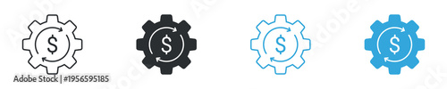 Financial settings icon set. Money management, automation and business process concept with gear and dollar symbol. Vector illustration.