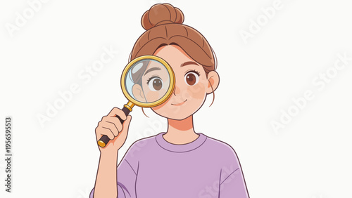 Cartoon girl with magnifying glass