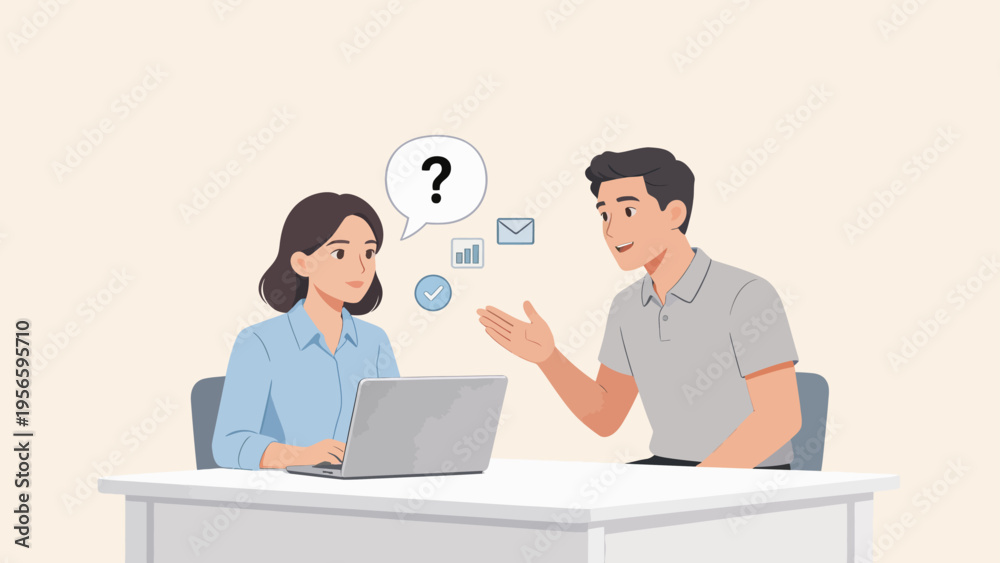 Obraz premium Two people discussing at a desk