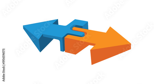 Two interlocking puzzle pieces one blue and one orange symbolize connection and collaboration shown as a distinct silhouette high quality professional