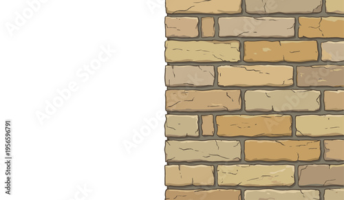 Yellow brick wall fragment with stone texture