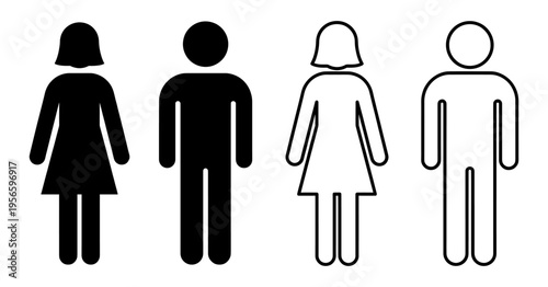 Man and woman icon set with silhouette and outline