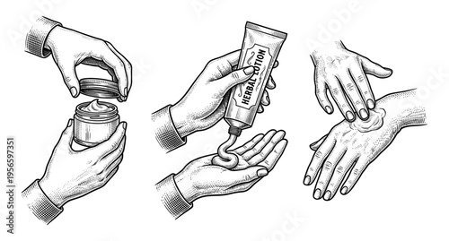 Cosmetic cream application set with jar and tube hand drawn sketch