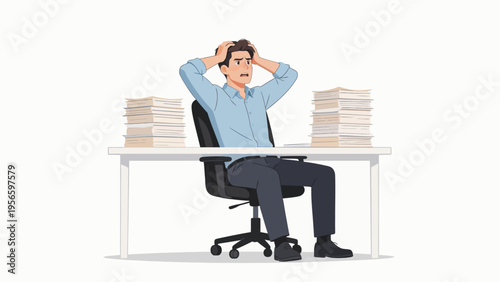 Stressed man overwhelmed by work