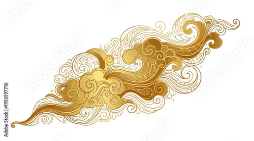 Elegant swirling golden clouds with intricate patterns, suitable for decorative backgrounds