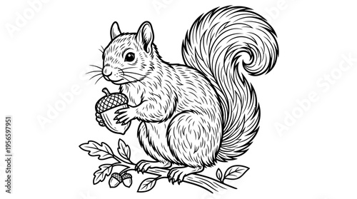 Squirrel Holding Acorn in Hands.