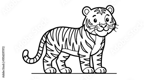Cute cartoon tiger standing alone.