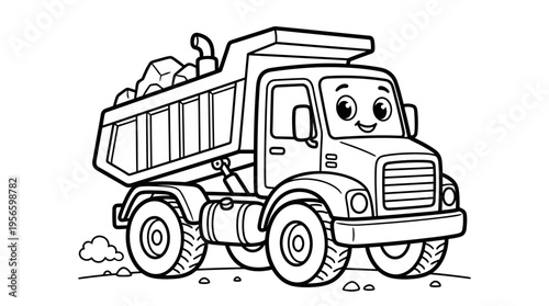 Smiling Cartoon Dump Truck Vehicle.