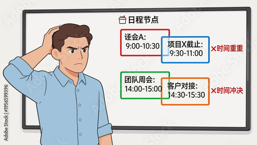 Man contemplating schedule on whiteboard