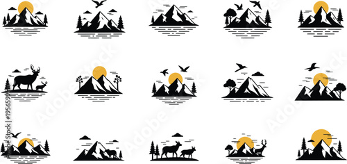 Silhouette of people on mountain peak isolated on transparent background