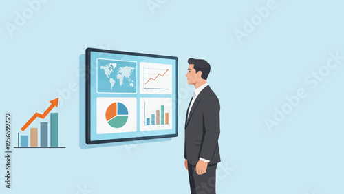 Businessman analyzing data on screen