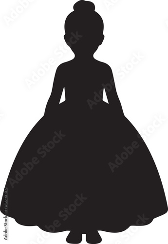 Little Girl Princess Ball Gown Silhouettes Vector