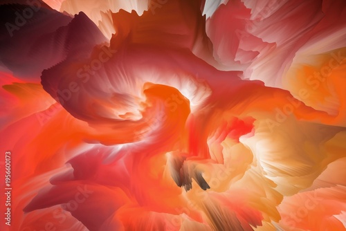 A stunning abstract image of a vibrant canyon with swirling orange and red rock formations