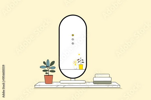 Levitating Futuristic Smart Mirror in Minimalist Bathroom