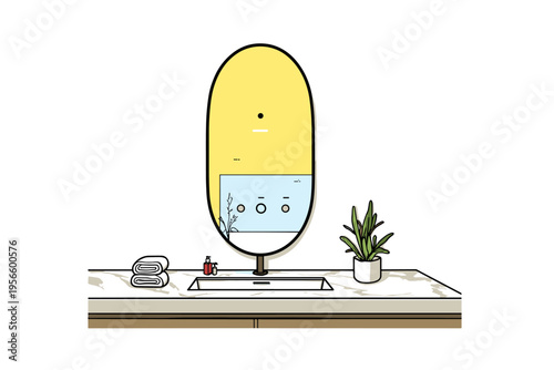 Levitating Futuristic Smart Mirror in Minimalist Bathroom