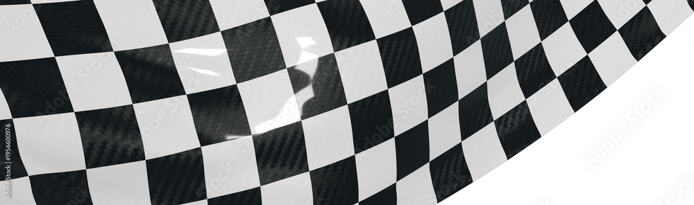Fototapeta premium Close-up of a checkered racing flag, waving in the wind. Symbol of speed, competition, and victory. Perfect for racing a