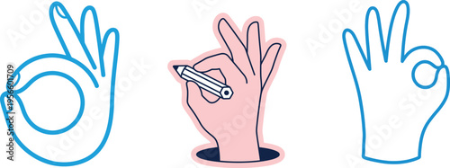 Three illustrations of hand gestures for communication and expression