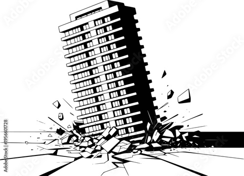 Collapsing Skyscraper Building Falling Apart During Earthquake or Disaster Event