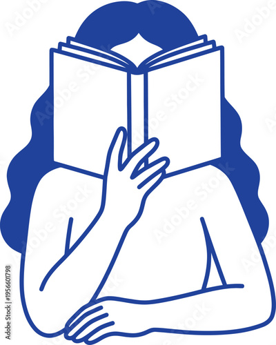 Woman engrossed in reading a book covering her face with the pages