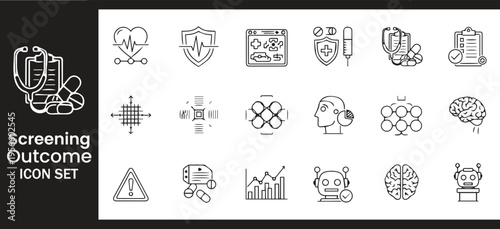 Medical Screening Outcome and AI Diagnostic Healthcare Patient Data Icon Set