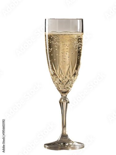 Champagne flute with bubbly white wine on white background isolated on a transparent background wine glass