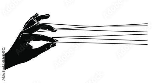 A stark black silhouette of a hand manipulating strings evoking themes of control and manipulation silhouette high quality professional detailed modern