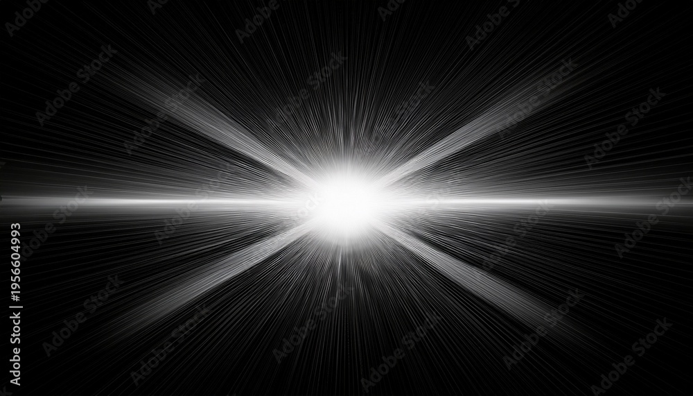 Obraz premium Striking White Lens Flare With A Bright Central Sphere Emitting Horizontal Light Rays In A Completely Dark Void On Transparent Background