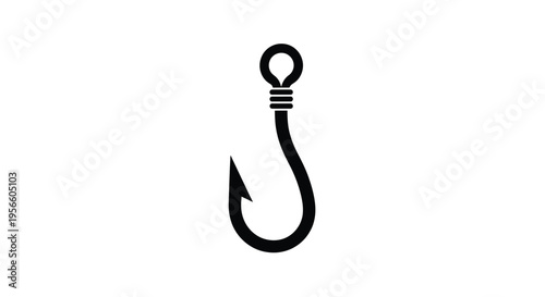 Simple black silhouette of a fishing hook with a loop