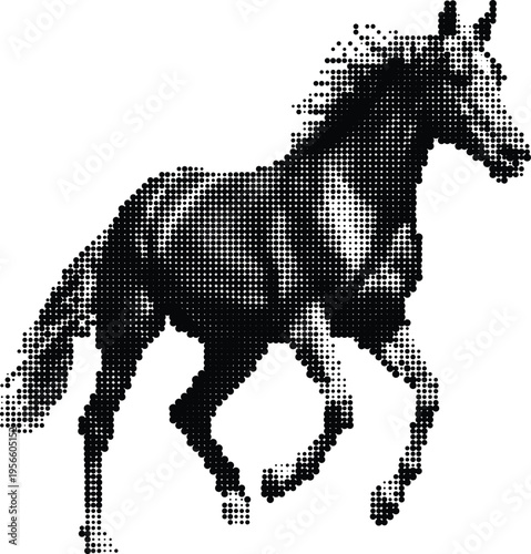 A stylized artistic representation of a running horse created with a monochrome halftone effect Vector
