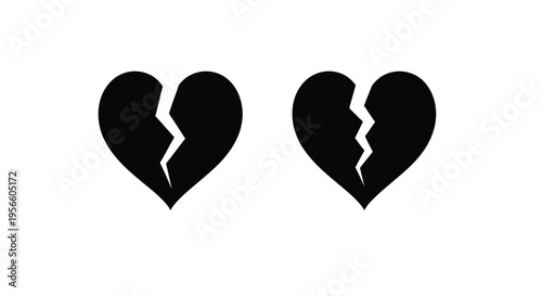 Two black silhouettes depicting progressively broken hearts