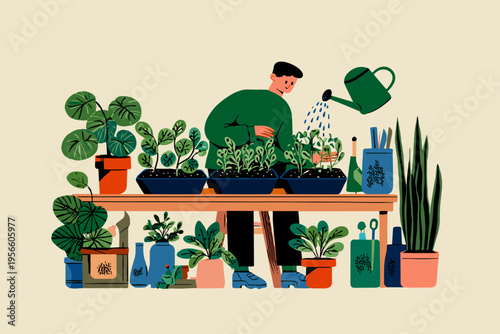 Minimalist Seedling Propagation Station Illustration