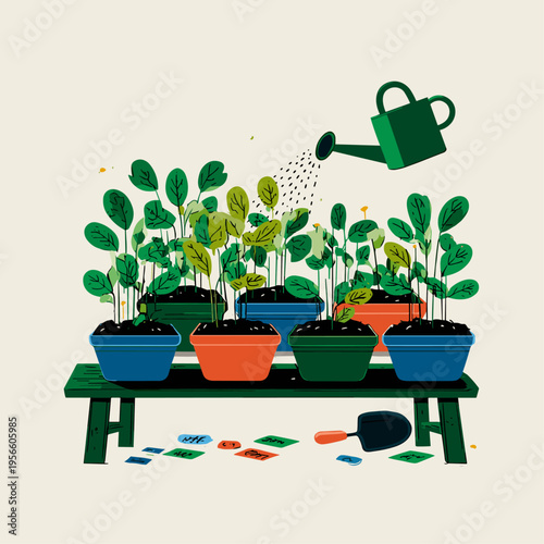 Minimalist Seedling Propagation Station Illustration