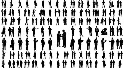 Large group of people standing in various poses on a plain background