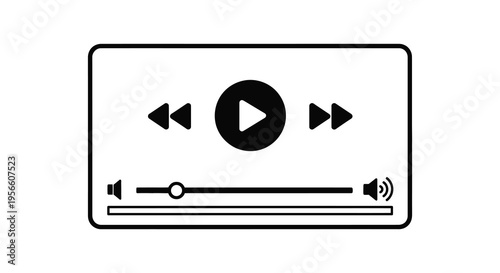 A sleek rectangular media player interface with play pause and volume controls presented as a silhouette high quality professional detailed modern