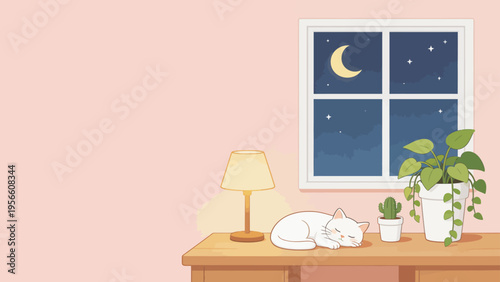 Cat sleeping on table by window