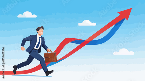 Businessman running with briefcase