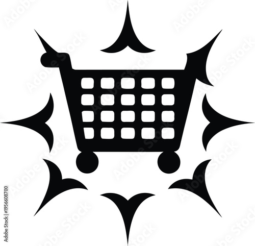 a shopping cart with basket and wheels the entire image silhouette vector illustration on transparent background
