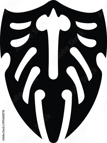 a shield with boss and strap lines the entire image silhouette vector illustration on transparent background