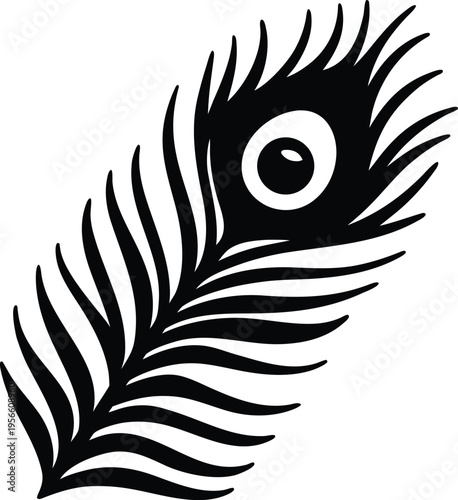 a peacock feather with eye like pattern the entire image silhouette vector illustration on transparent background