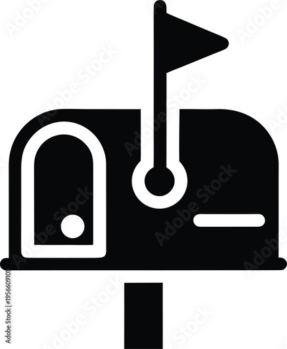 a mailbox with flag raised and slot the entire image silhouette vector illustration on transparent background