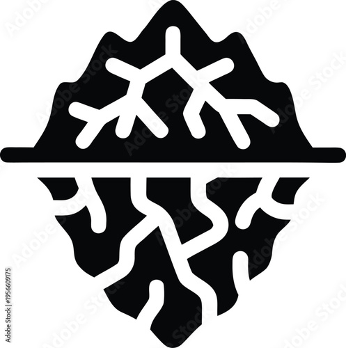 a iceberg with jagged top above water line the entire image silhouette vector illustration on transparent background