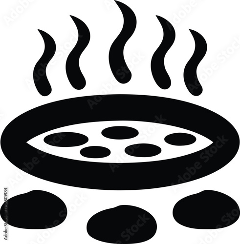 a hot spring with steam wisps and pool the entire image silhouette vector illustration on transparent background