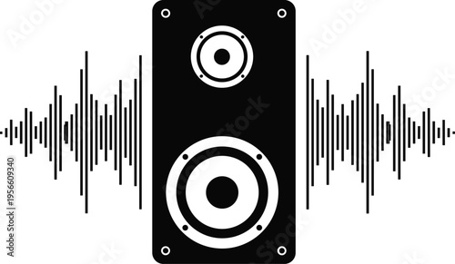 Speaker icon, sound waves symbol, audio technology graphic, music production illustration, sound design concept, entertainment audio representation, stereo system design