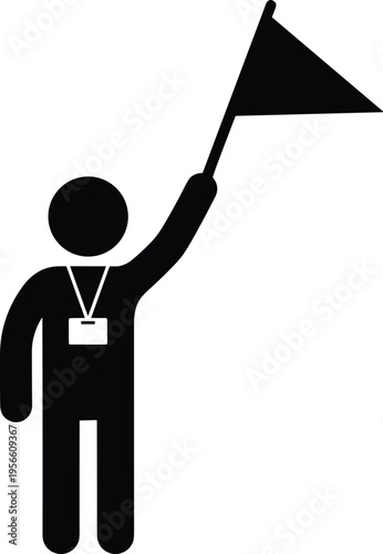 Tour guide icon, person with flag symbol, leadership illustration, navigation graphic, group activity design, direction concept, organized travel representation