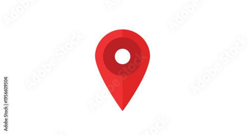 A red map pin icon with a white center is illustrated against a clean white background.