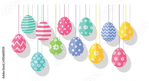 Colorful easter eggs hanging from strings form a festive display showcasing a delightful spring aesthetic silhouette high quality professional detailed modern