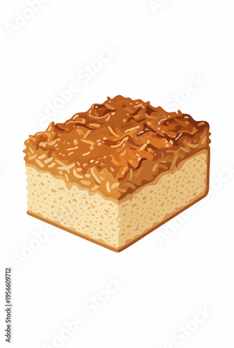Isolated digital illustration of a square slice of streusel coffee cake