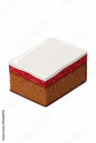 Isolated digital illustration of a rectangular layered cake slice with white icing